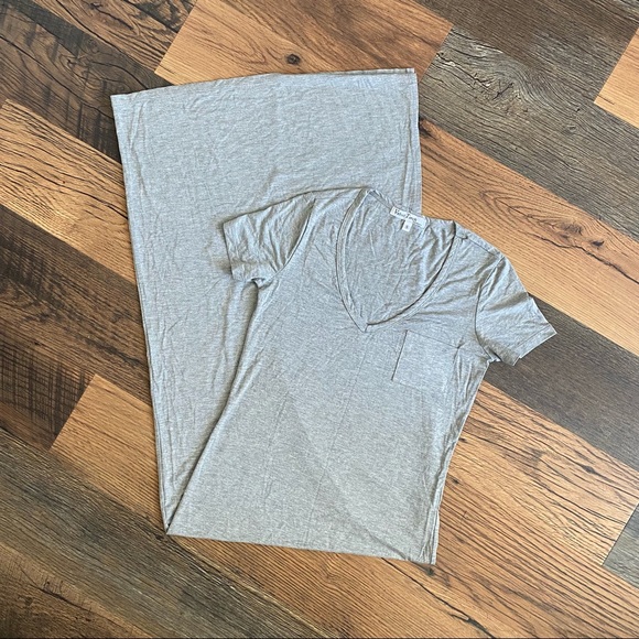 Woman’s Nordstrom Gray V Neck Side Slit, Long Tee Dress NWOT - Picture 3 of 11